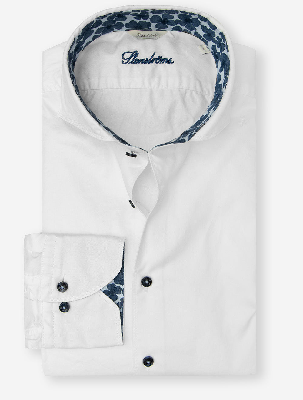 Flowers Inlay Contrast Twill Shirt White