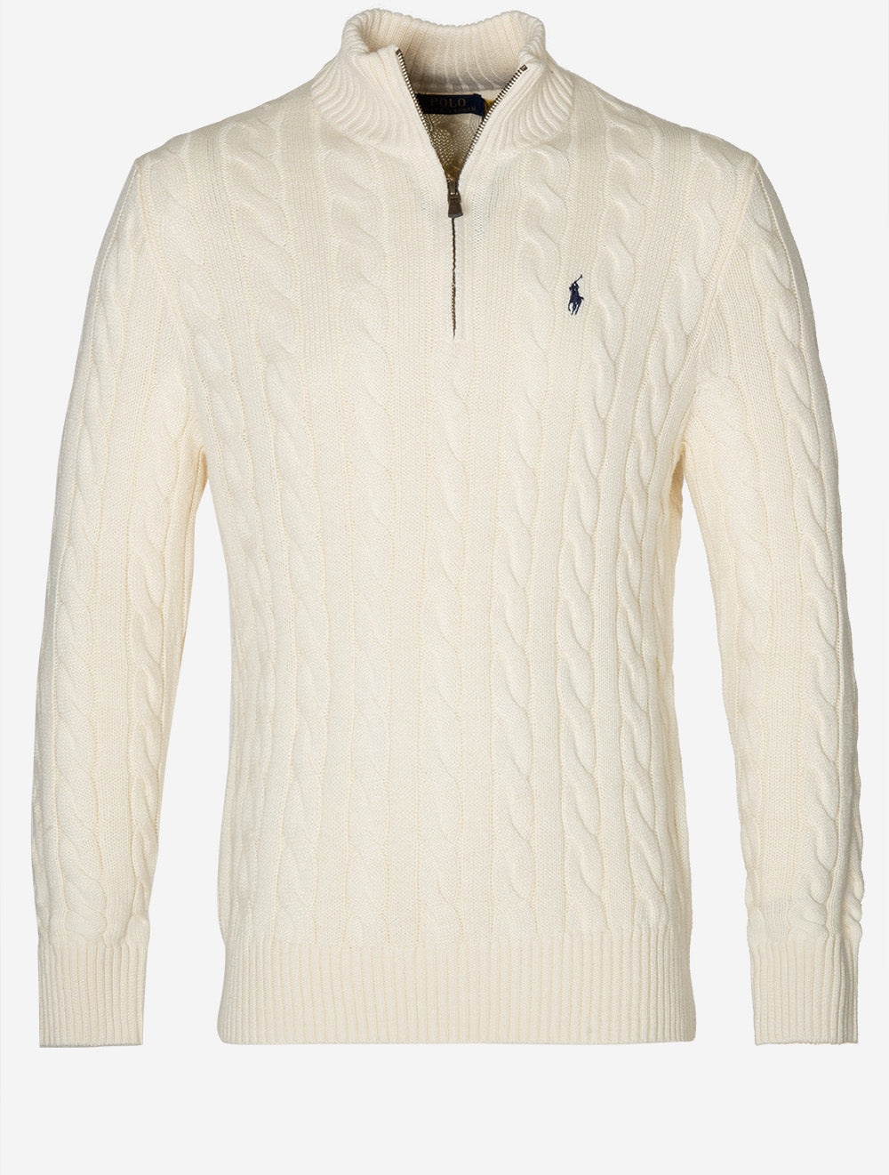 Cable Cotton Quarter Zip Jumper Cream
