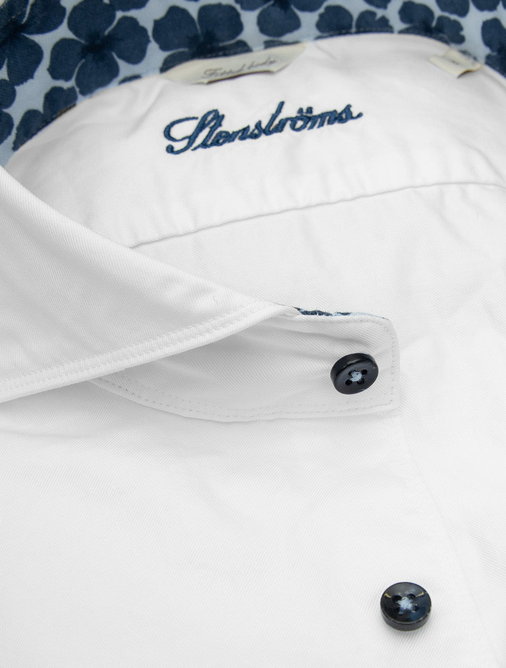 Flowers Inlay Contrast Twill Shirt White