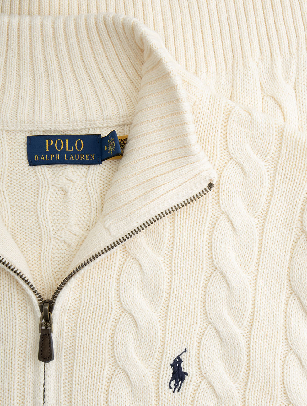 Cable Cotton Quarter Zip Jumper Cream