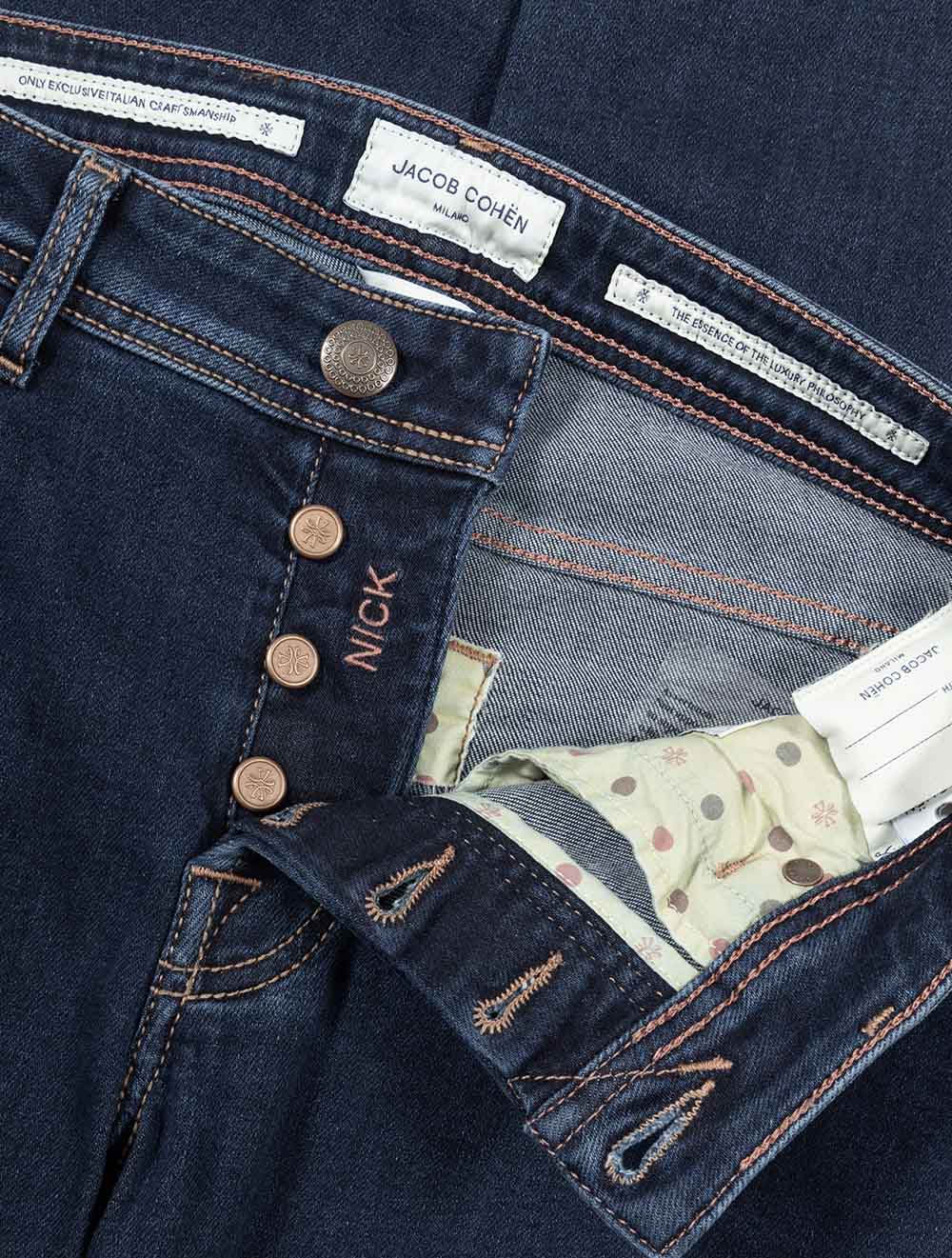 Jacob Cohen Nick Brown Circle Badge Jean Navy | Luxury Men's Jeans