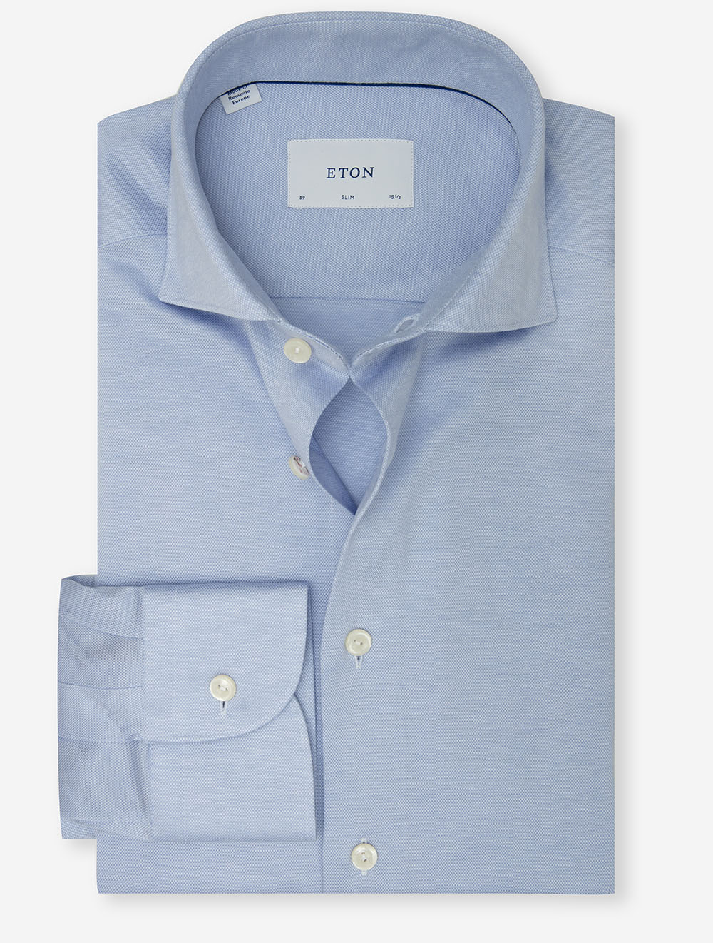 Slim Fit Filo di Scozia Jacquard Knit Shirt Blue