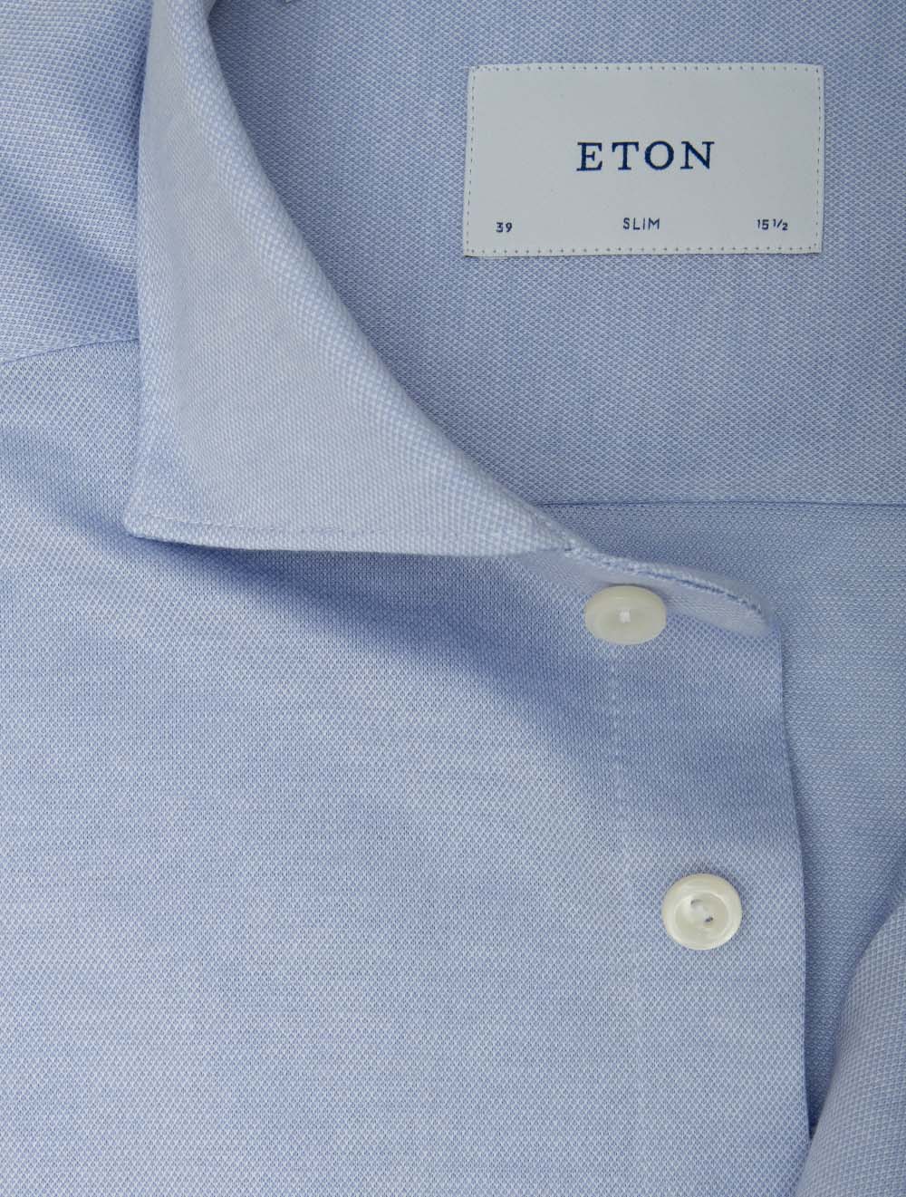 Slim Fit Filo di Scozia Jacquard Knit Shirt Blue