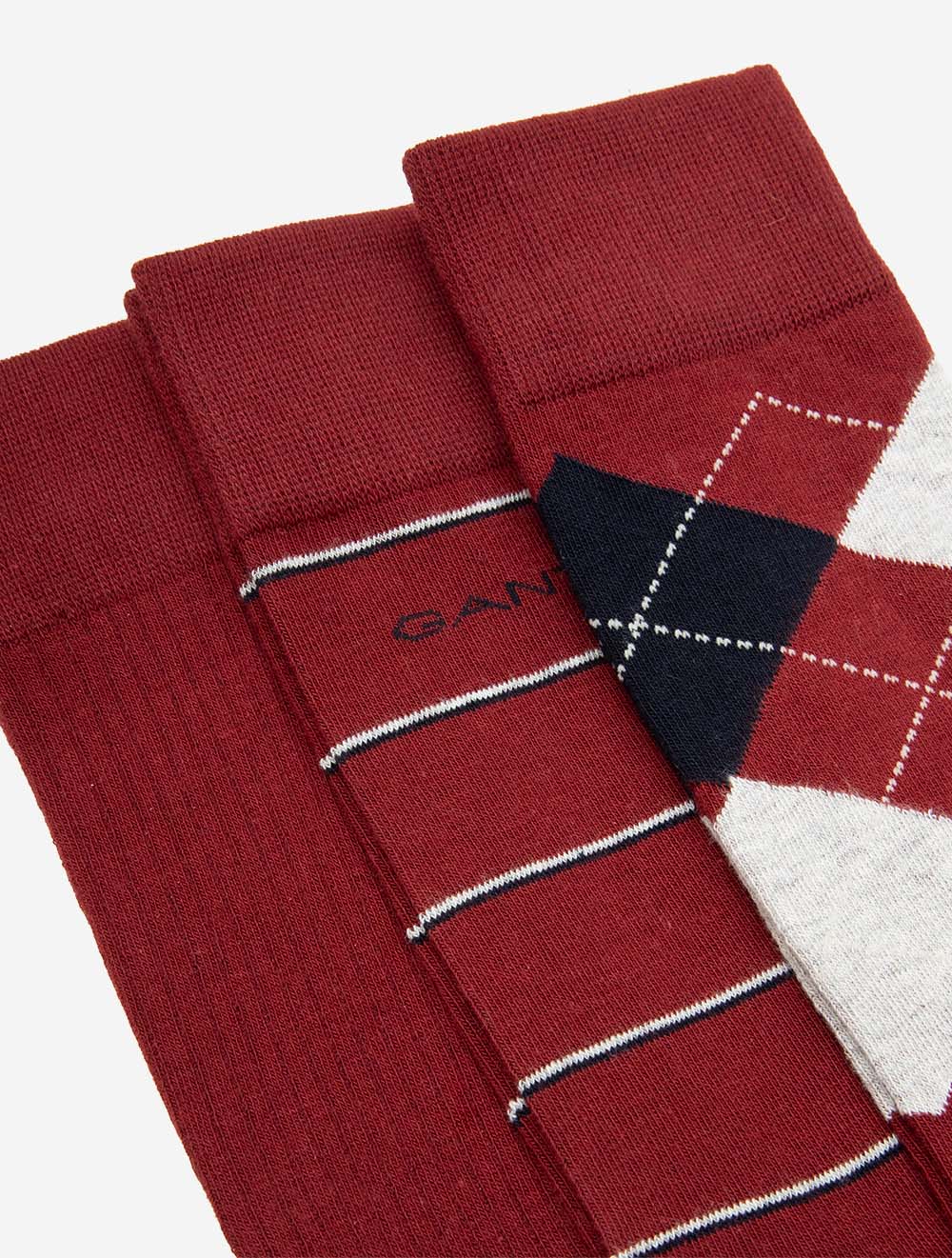 Argyle and Stripe 3-Pack Socks Plumped Red