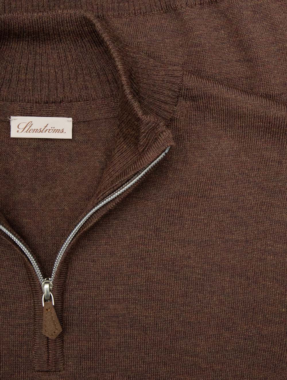 Pull Stenstroms en laine mérinos à demi-zip - Marron foncé chiné