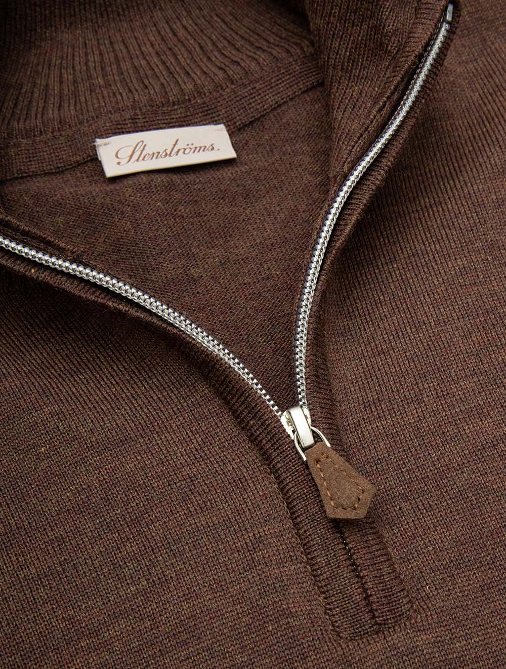 Pull Stenstroms en laine mérinos à demi-zip - Marron foncé chiné