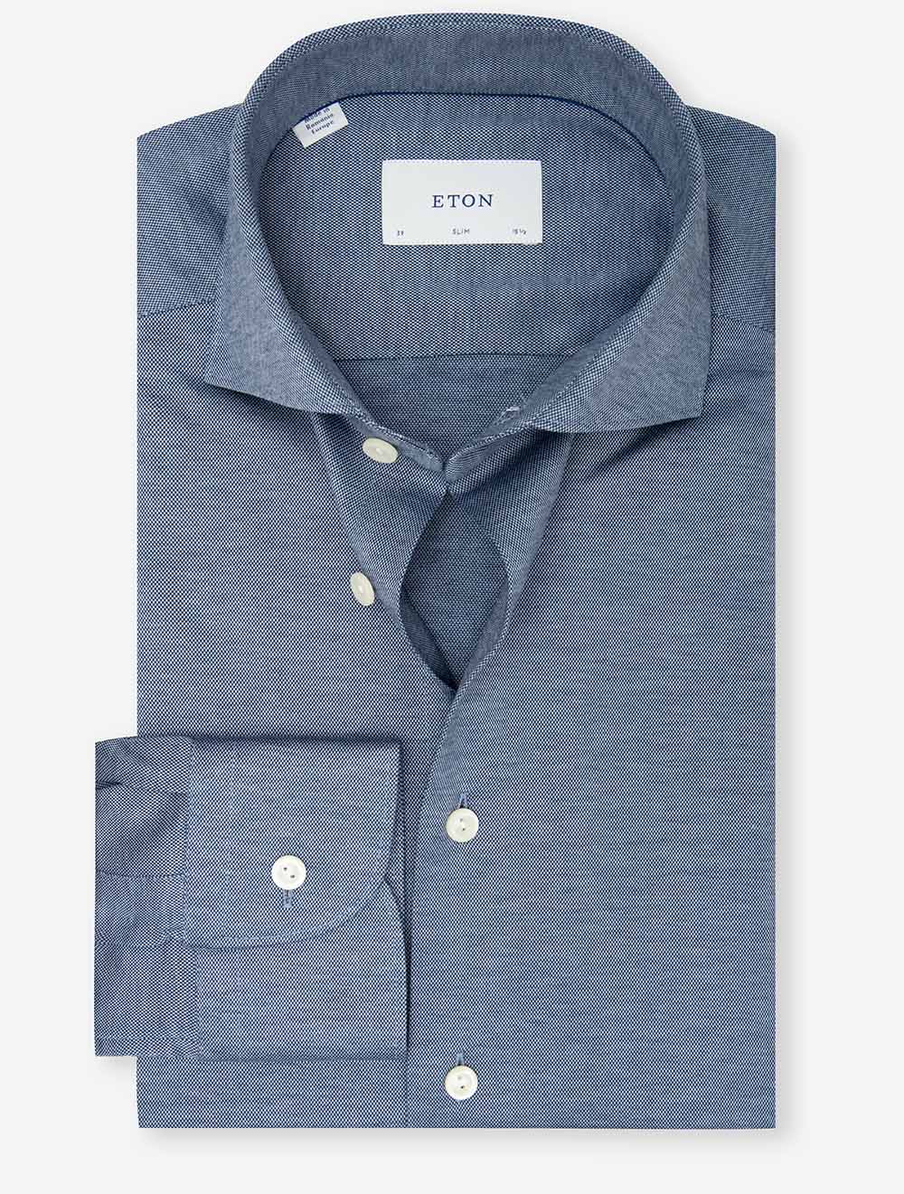 Chemise Slim Fit Filo di Scozia en maille jacquard Bleu