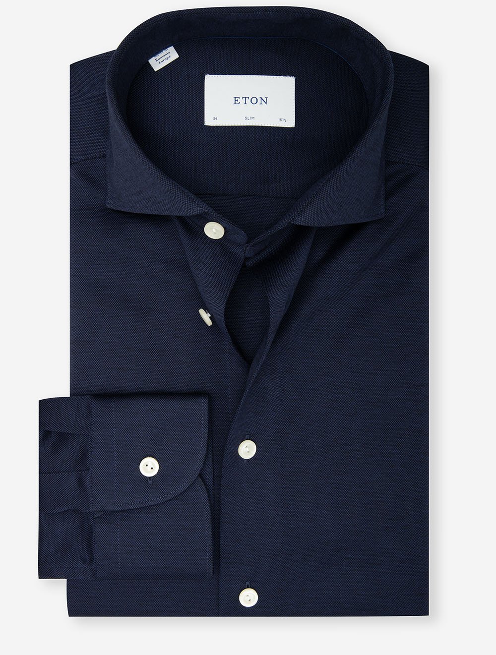 Slim Fit Filo di Scozia Jacquard Knit Shirt Navy