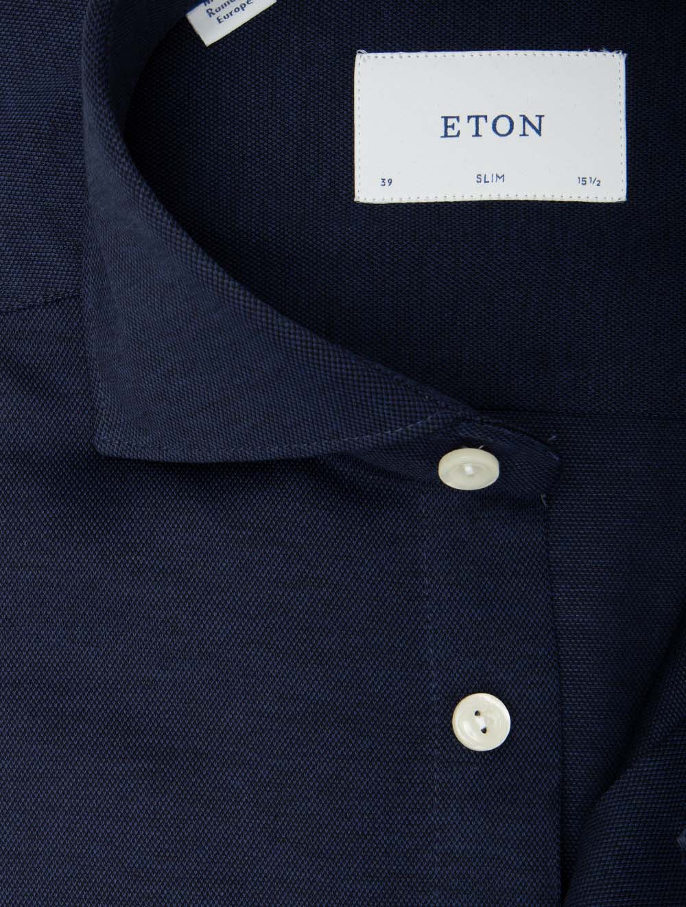 Slim Fit Filo di Scozia Jacquard Knit Shirt Navy