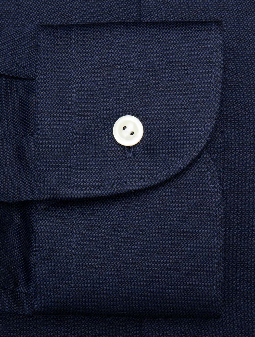 Slim Fit Filo di Scozia Jacquard Knit Shirt Navy