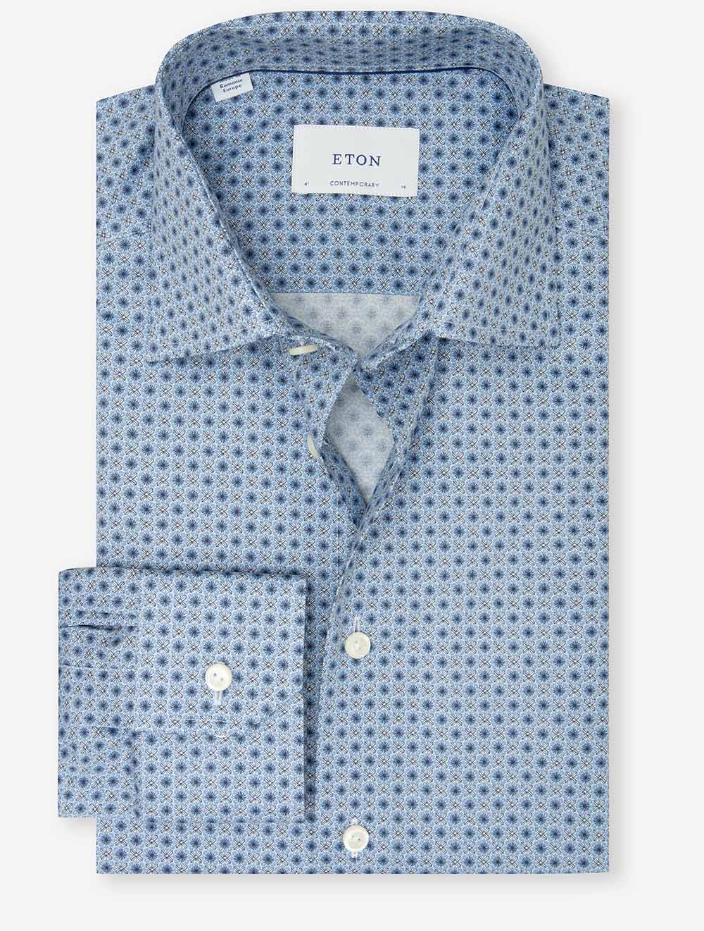 Contemporary Fit Micro Floral Print Twill Shirt Blue