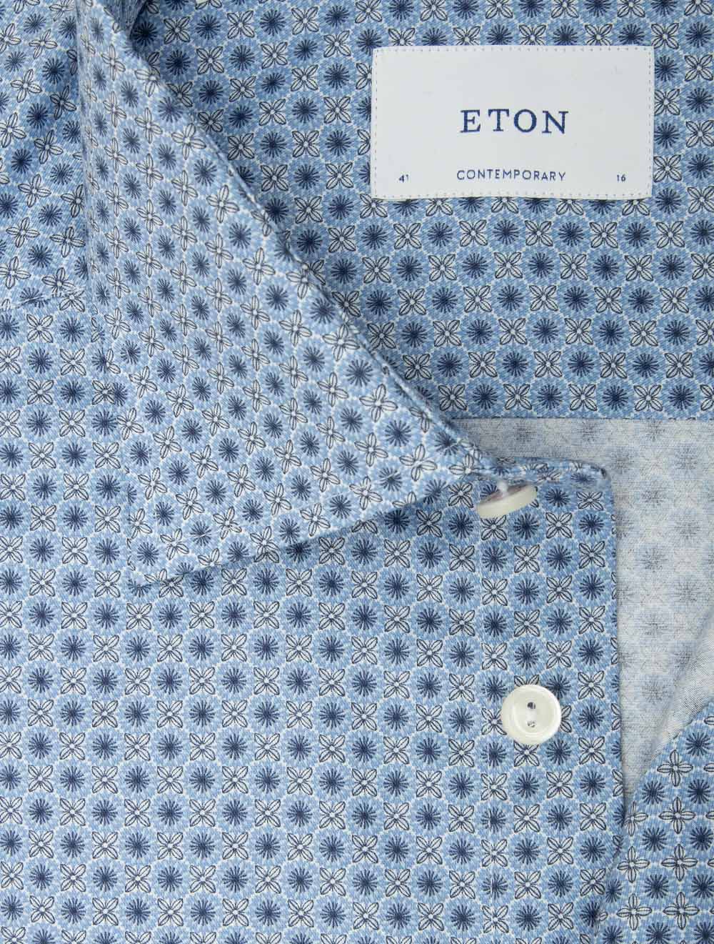 Contemporary Fit Micro Floral Print Twill Shirt Blue