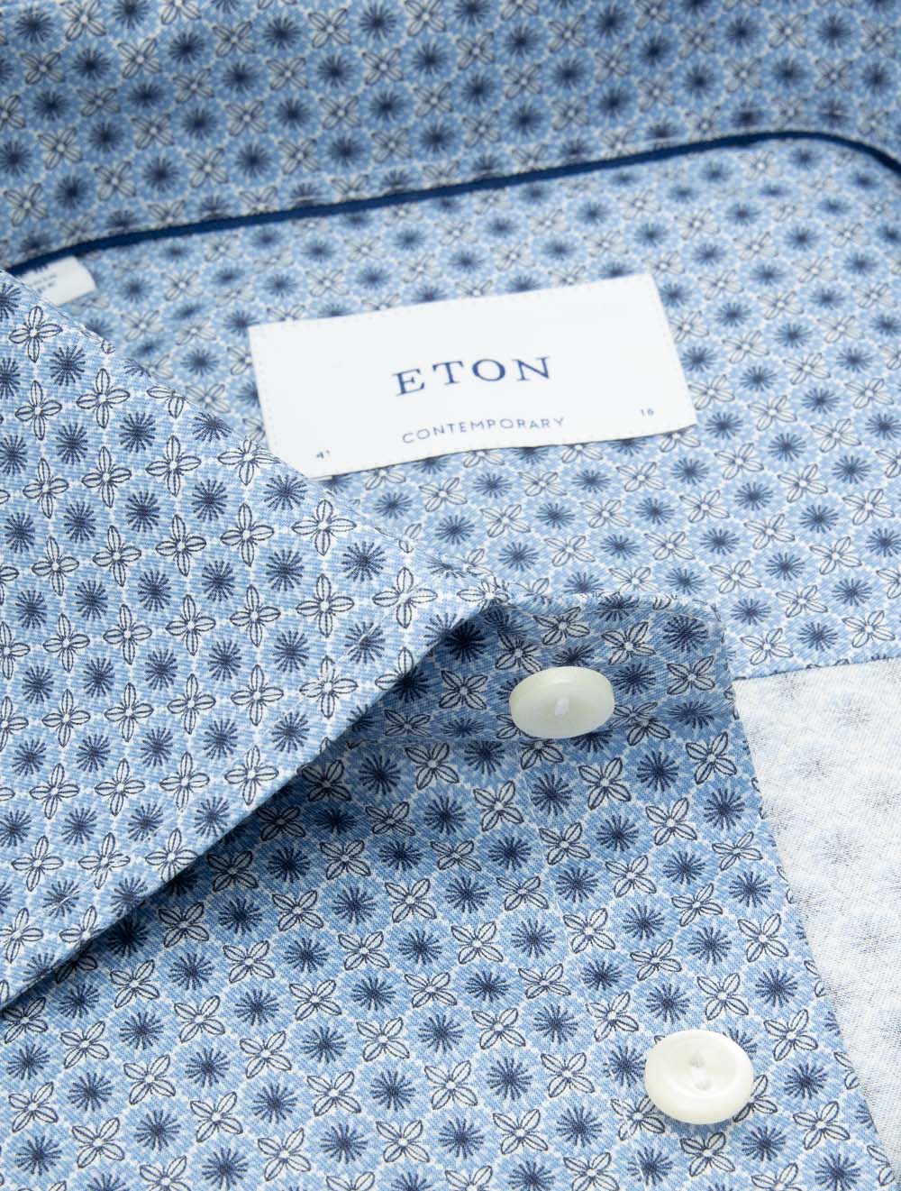 Contemporary Fit Micro Floral Print Twill Shirt Blue