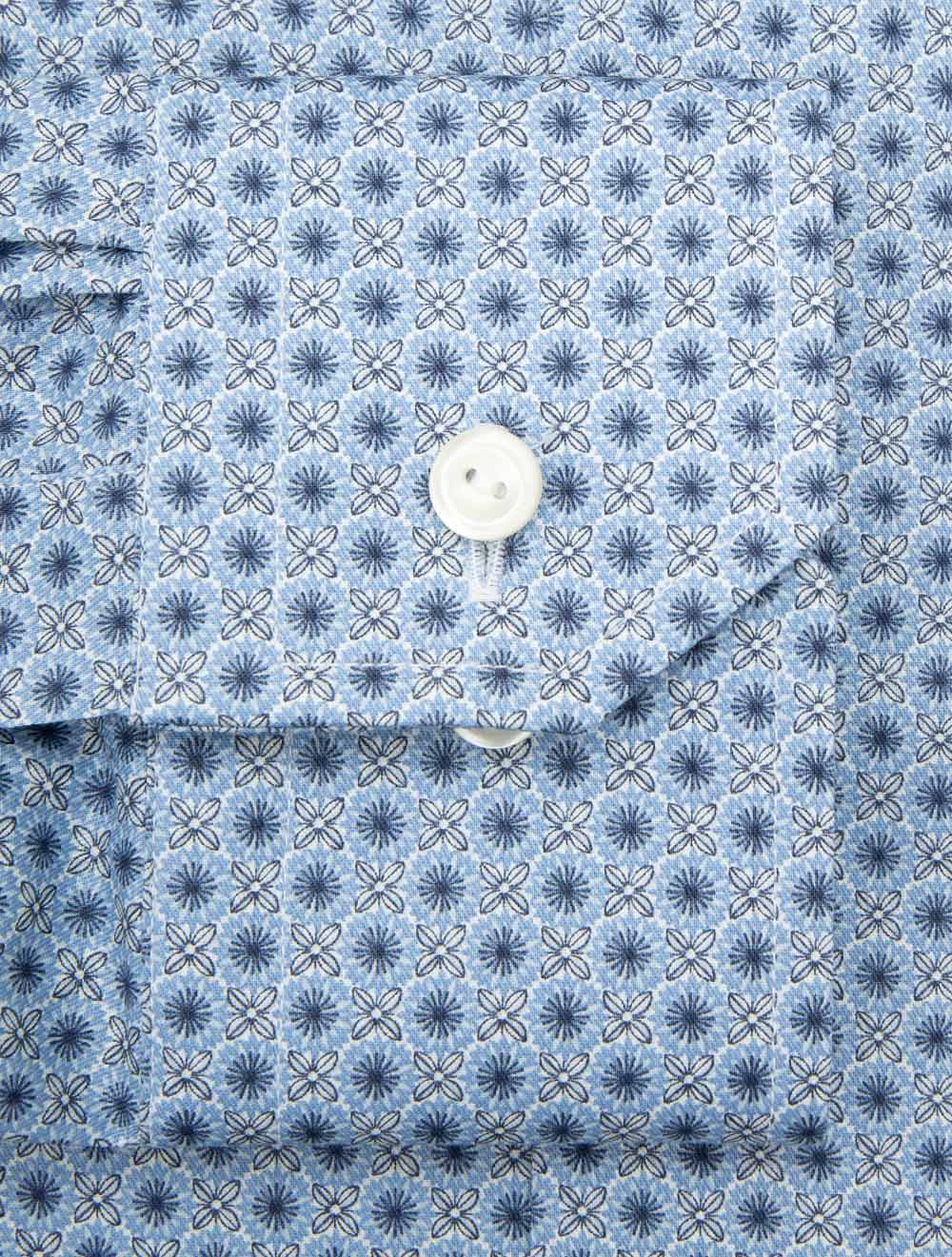 Contemporary Fit Micro Floral Print Twill Shirt Blue
