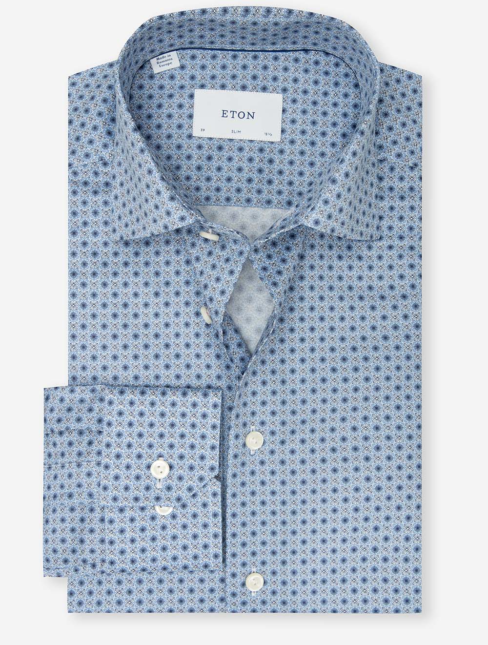 Slim Fit Micro Floral Print Signature Twill Shirt Blue