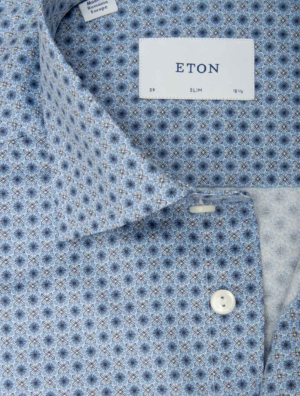 Slim Fit Micro Floral Print Signature Twill Shirt Blue