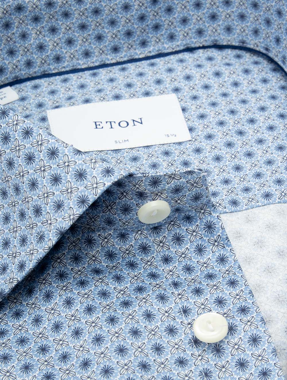 Slim Fit Micro Floral Print Signature Twill Shirt Blue