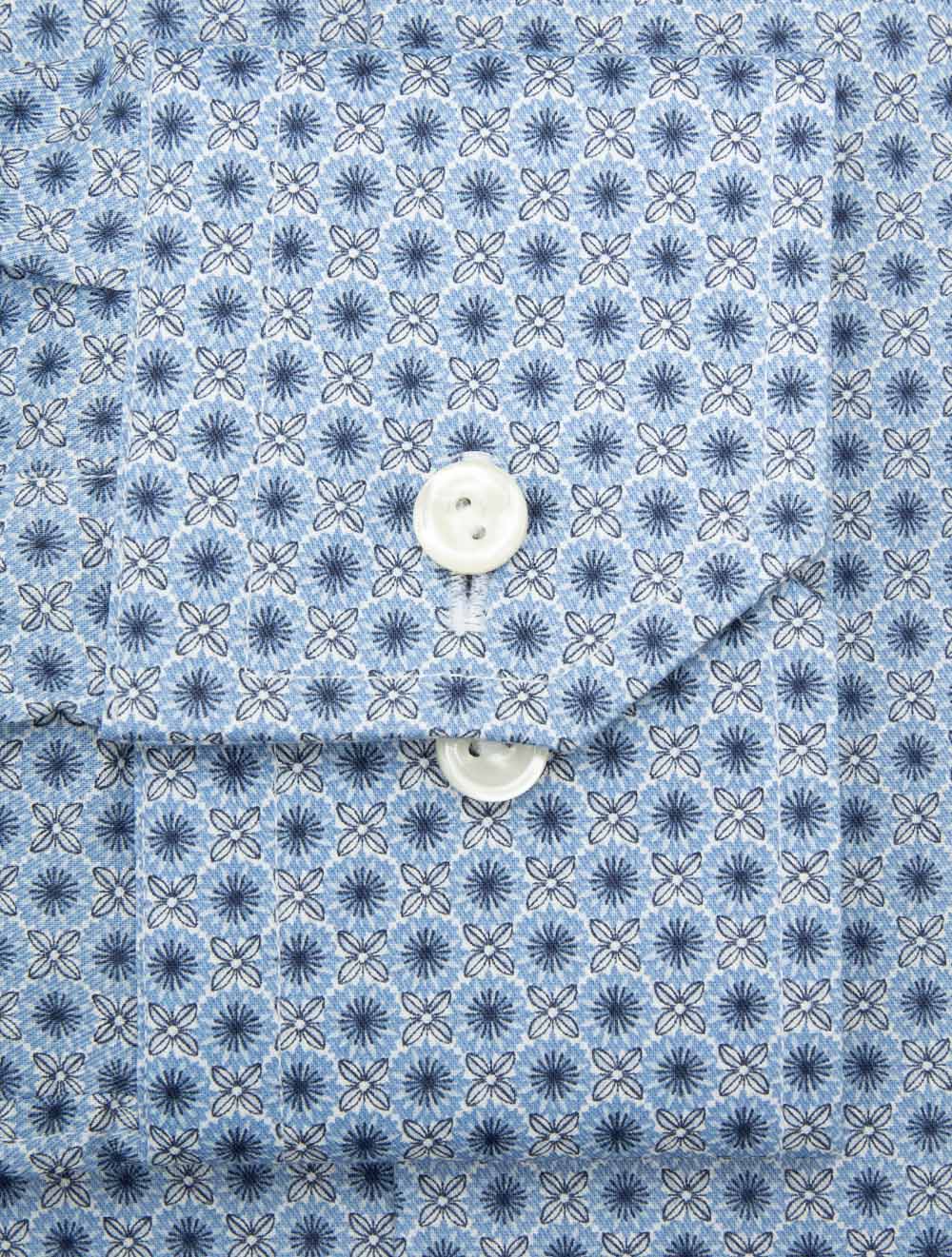 Slim Fit Micro Floral Print Signature Twill Shirt Blue