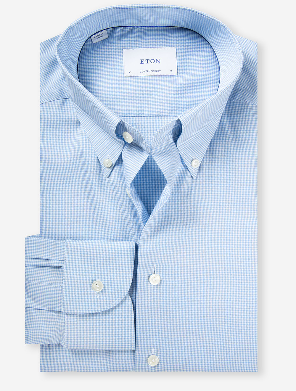 Eton Cont B/D Check Oxford Shirt-Blue