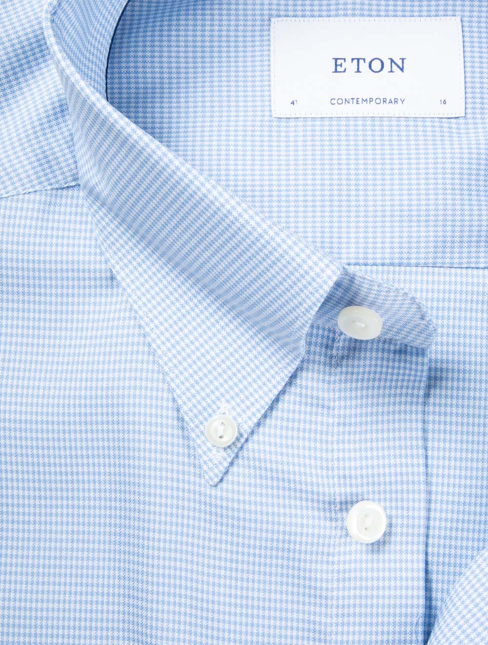 Eton Cont B/D Check Oxford Shirt-Blue