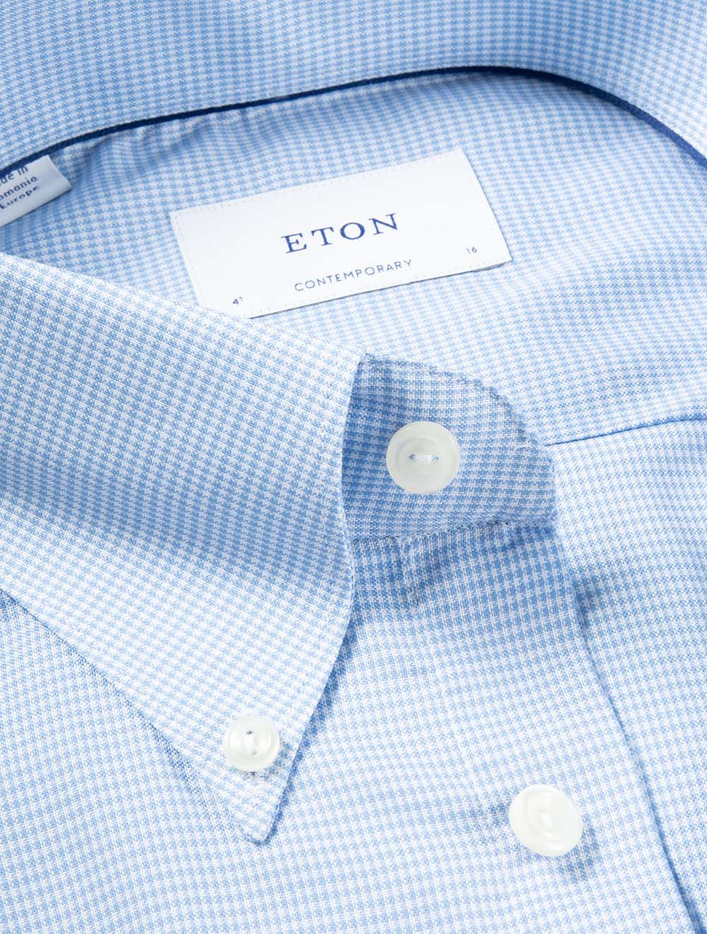 Eton Cont B/D Check Oxford Shirt-Blue