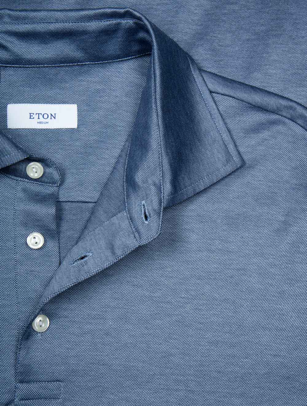 Polo bleu à manches courtes jacquard