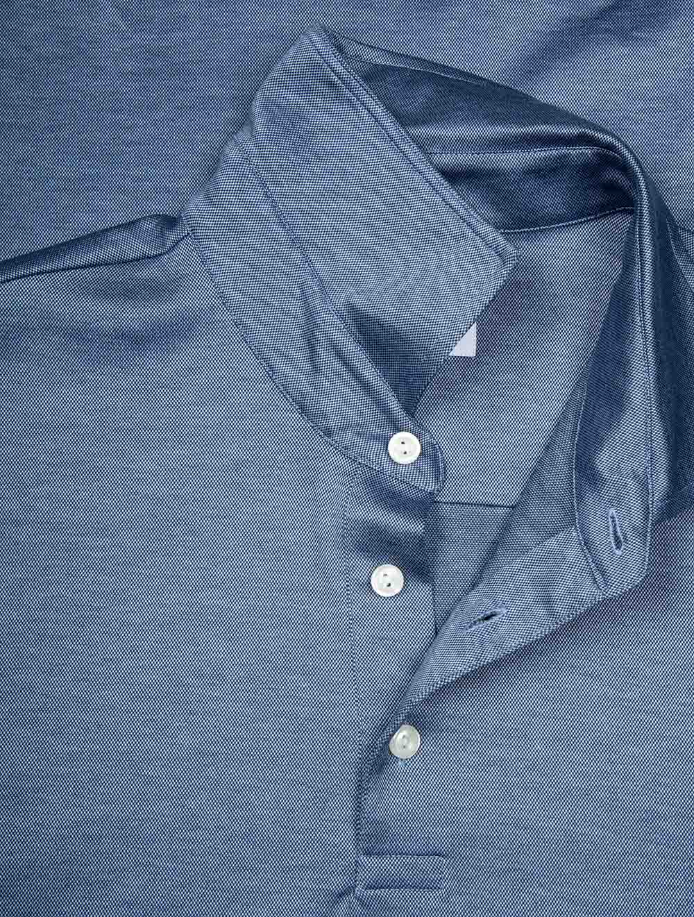 Polo bleu à manches courtes jacquard