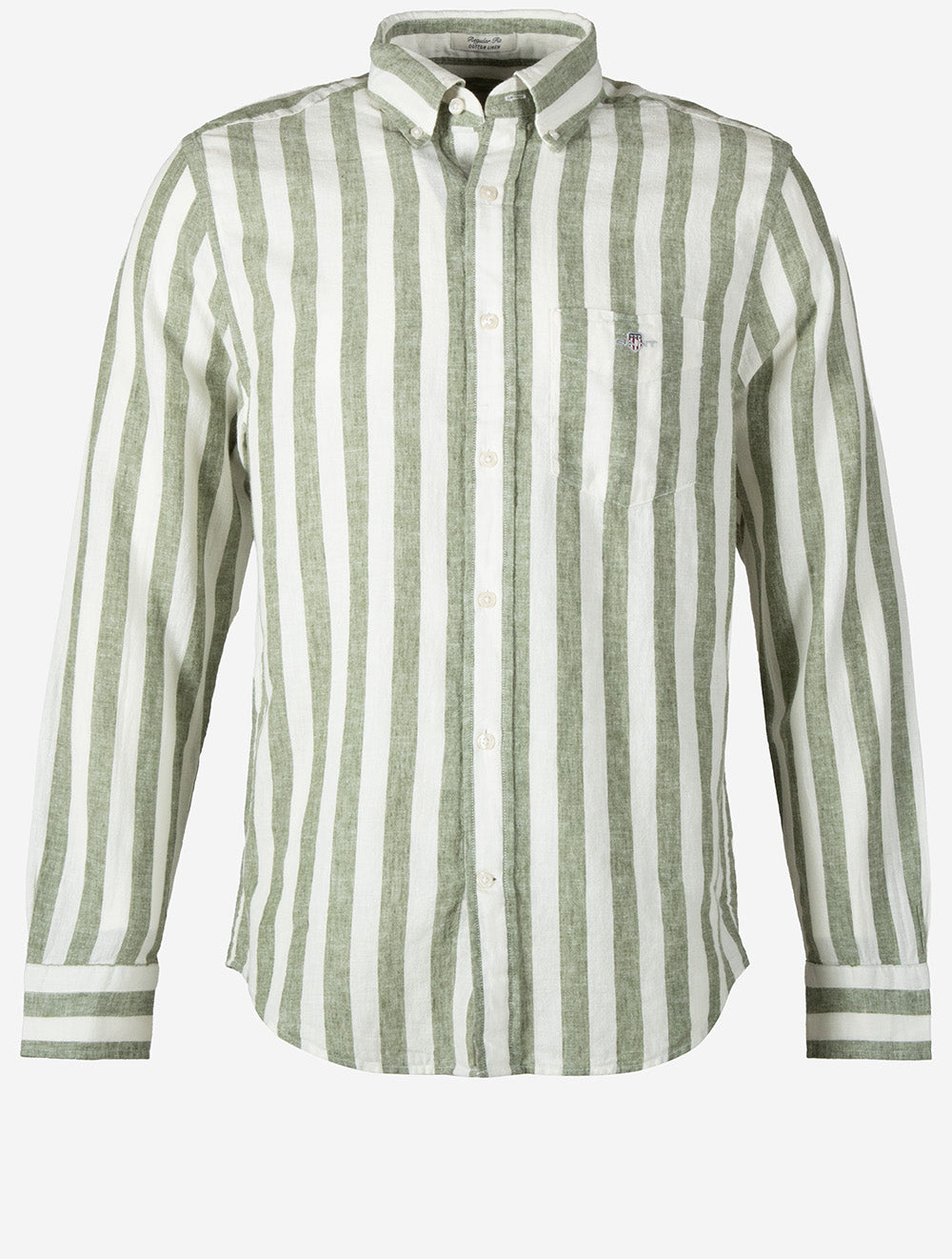 Regular Cotton Linen Stripe Shirt Dry Herb Green