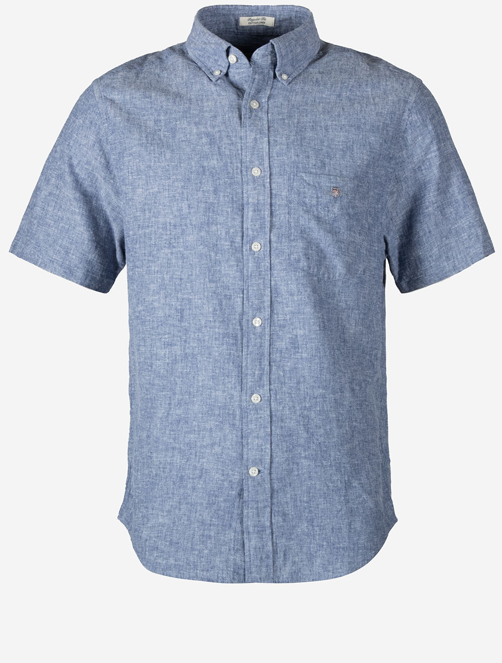 Regular Cotton Linen Short Sleeve Shirt Vintage Blue