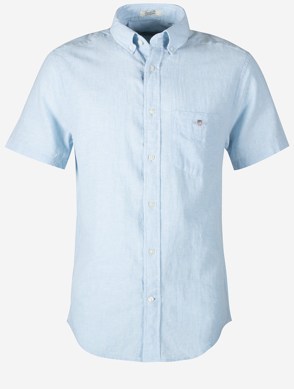 Regular Cotton Linen Short Sleeve Shirt Sky Blue
