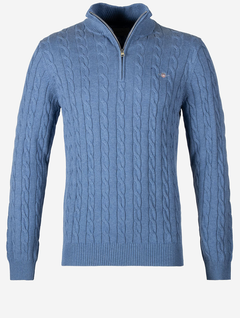Cotton Cable Half Zip Denim Blue Melange