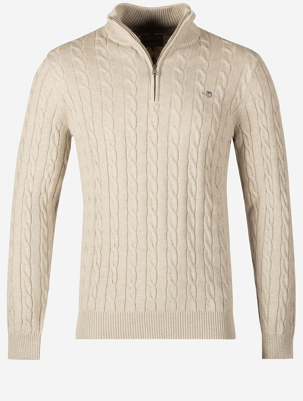 Cotton Cable Half Zip Oat Melange