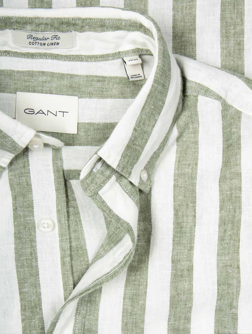 Regular Cotton Linen Stripe Shirt Dry Herb Green