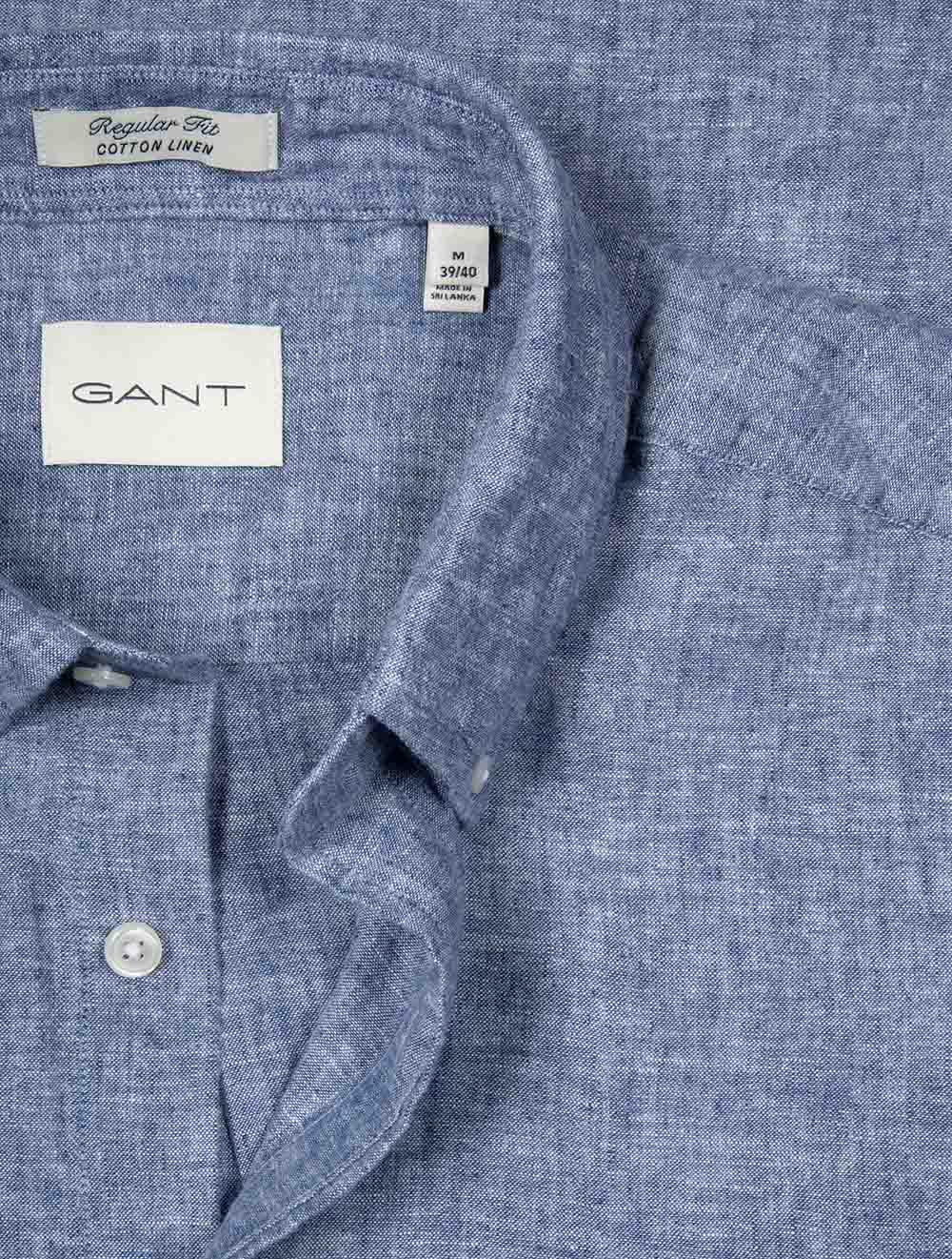 Regular Cotton Linen Short Sleeve Shirt Vintage Blue