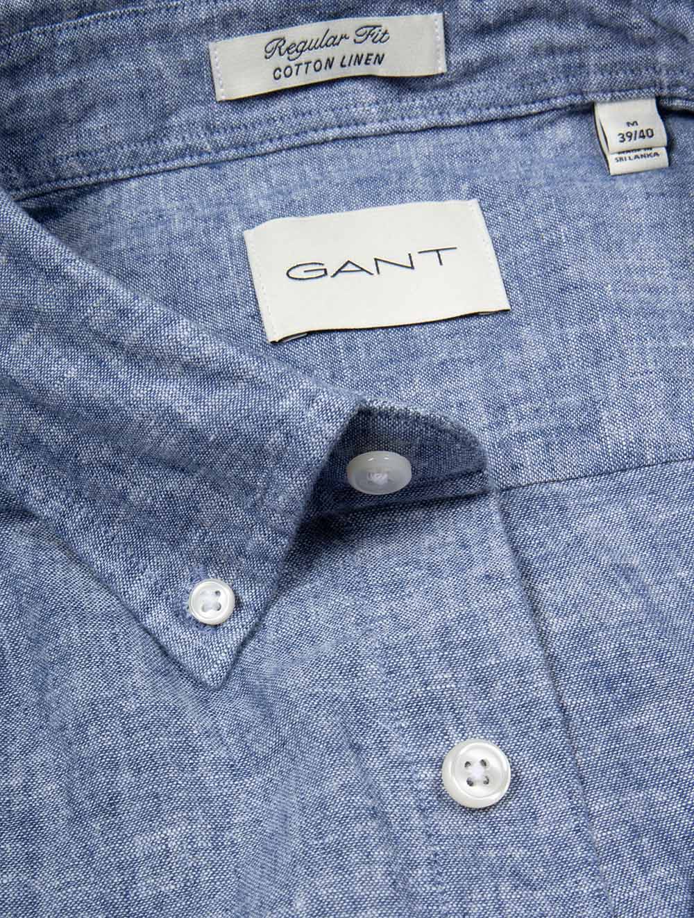 Regular Cotton Linen Short Sleeve Shirt Vintage Blue