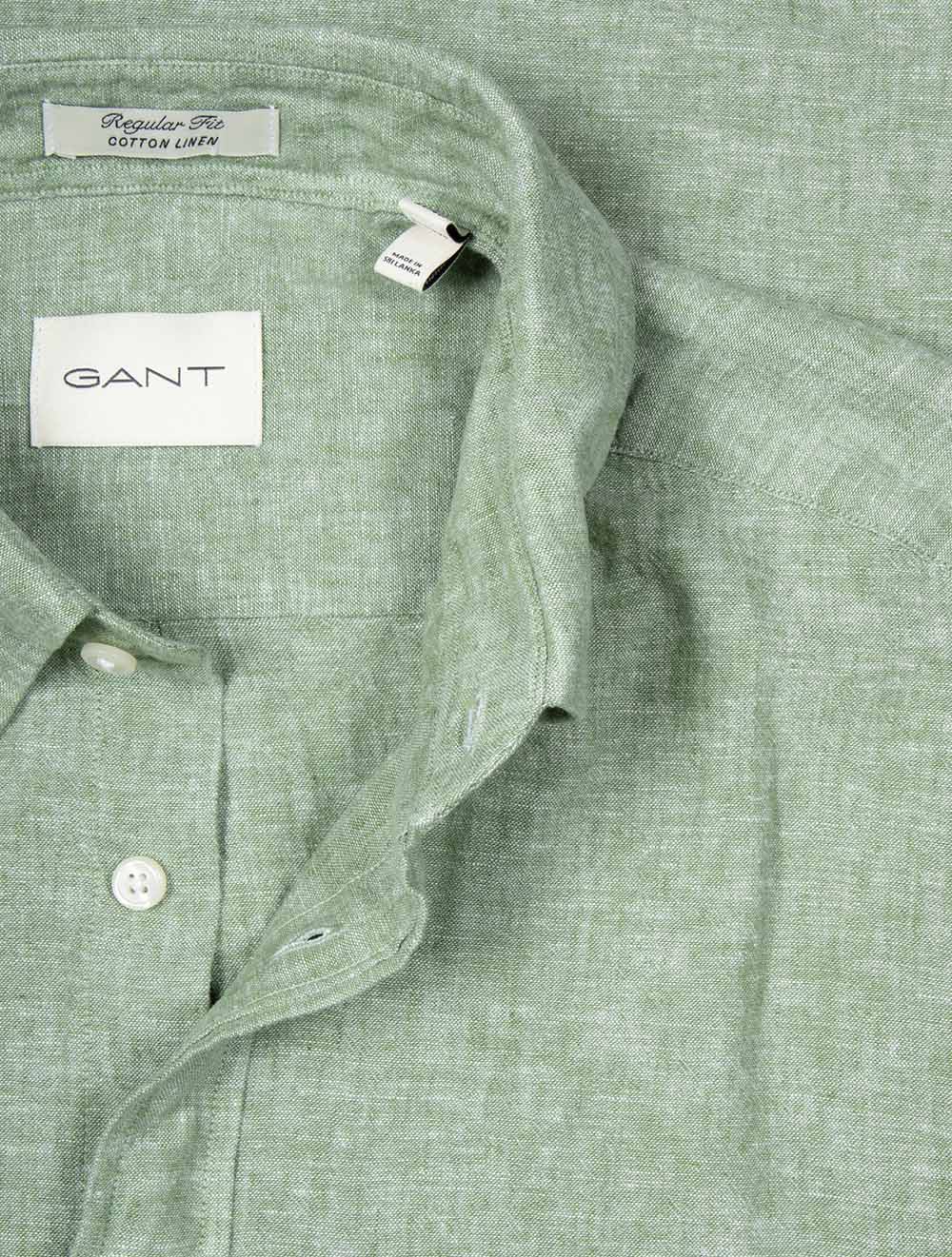Regular Cotton Linen Short Sleeve Shirt Herb Green