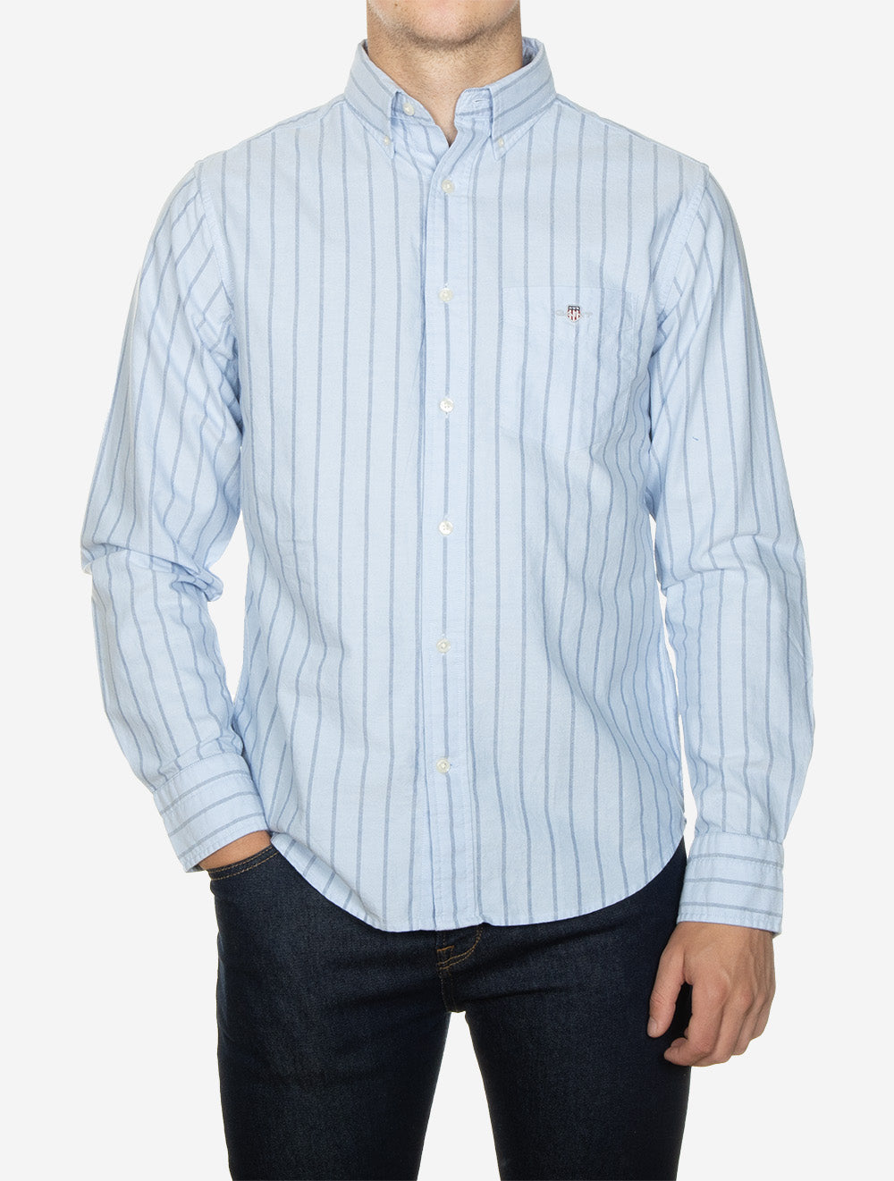 Regular Fit Striped Classic Oxford Shirt Light Blue