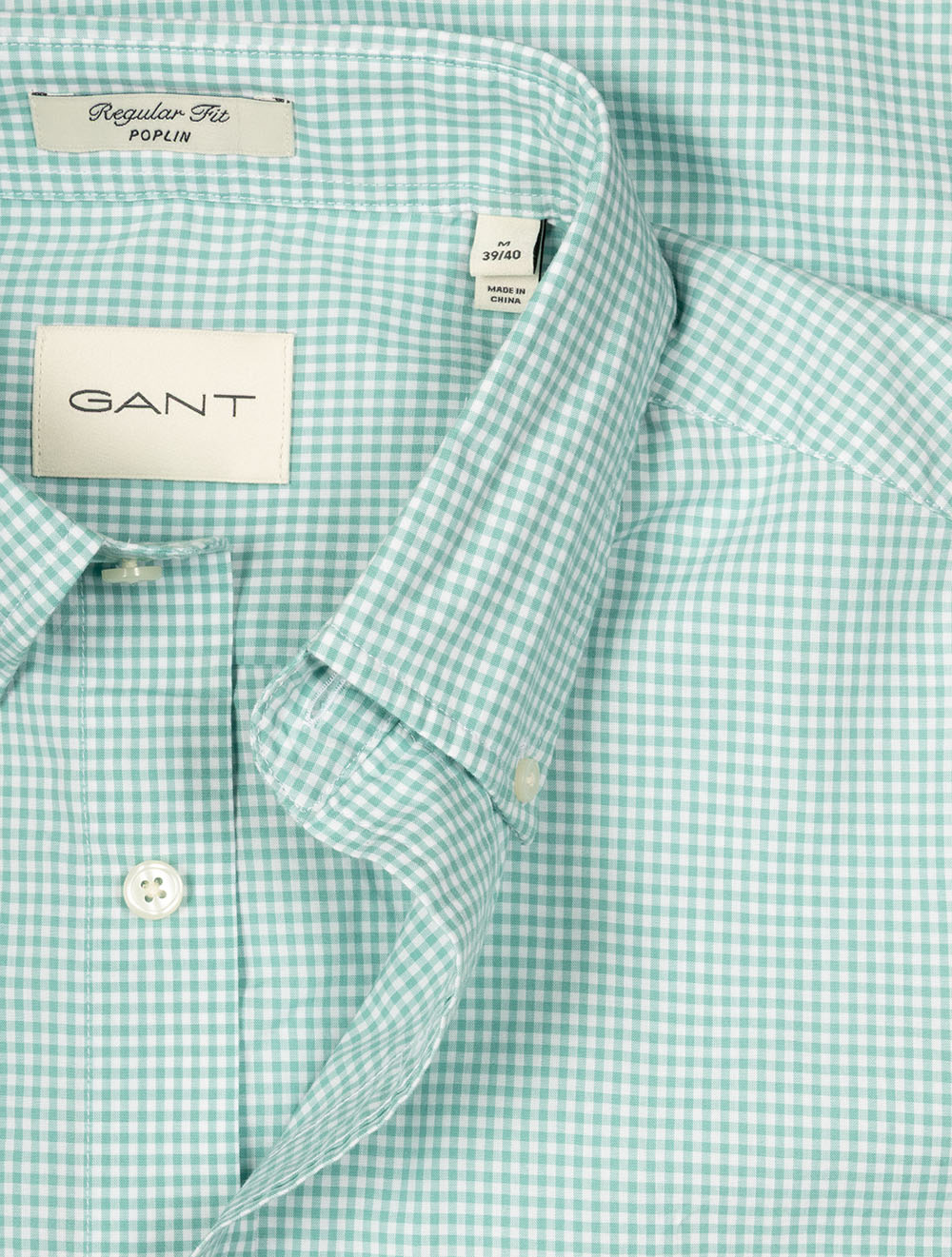 Classic Poplin Gingham Shirt Muted Turquoise