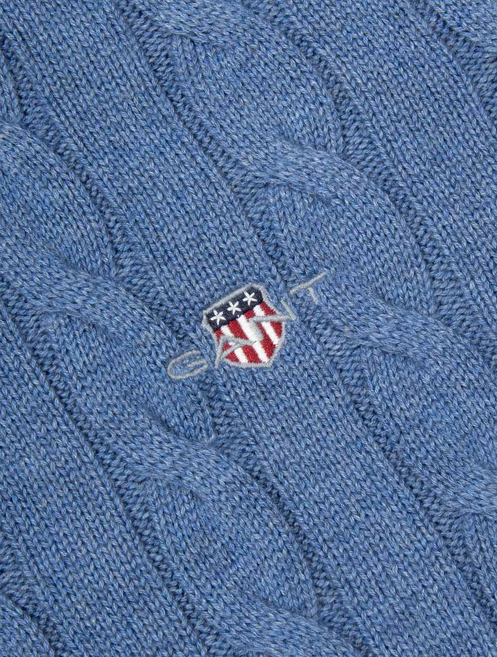Cotton Cable Half Zip Denim Blue Melange