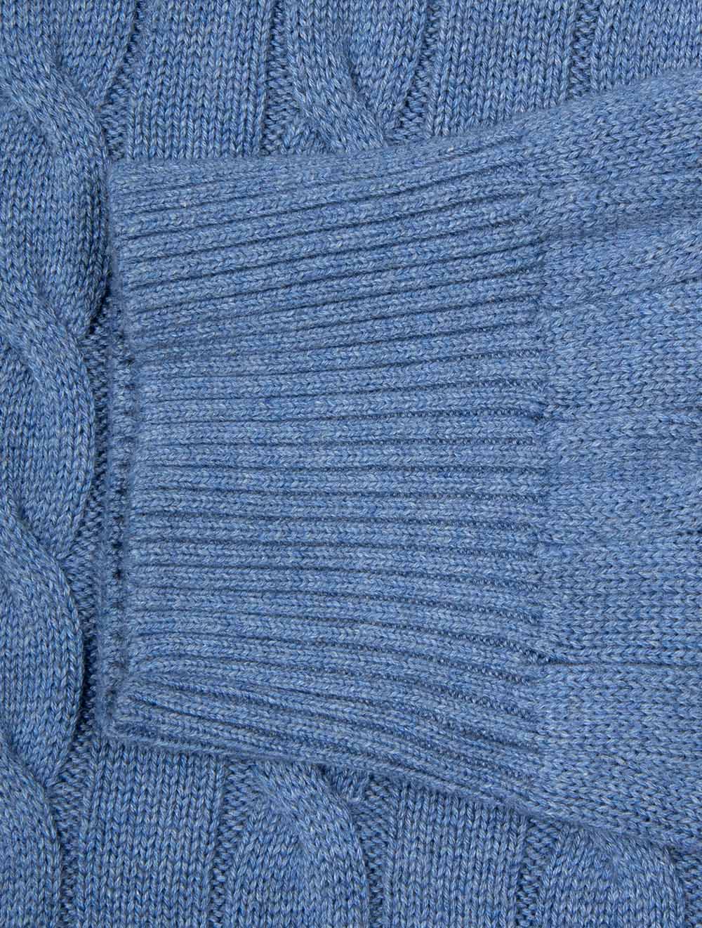 Cotton Cable Half Zip Denim Blue Melange