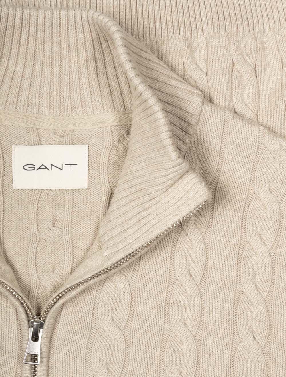 Cotton Cable Half Zip Oat Melange