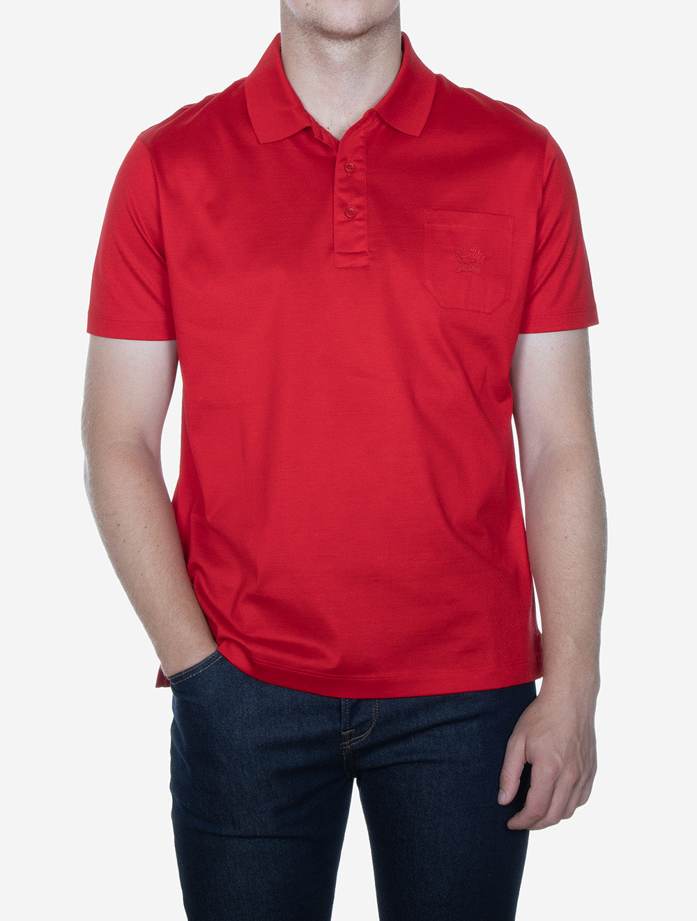 Knitted Cotton Jersey Polo Shirt Red