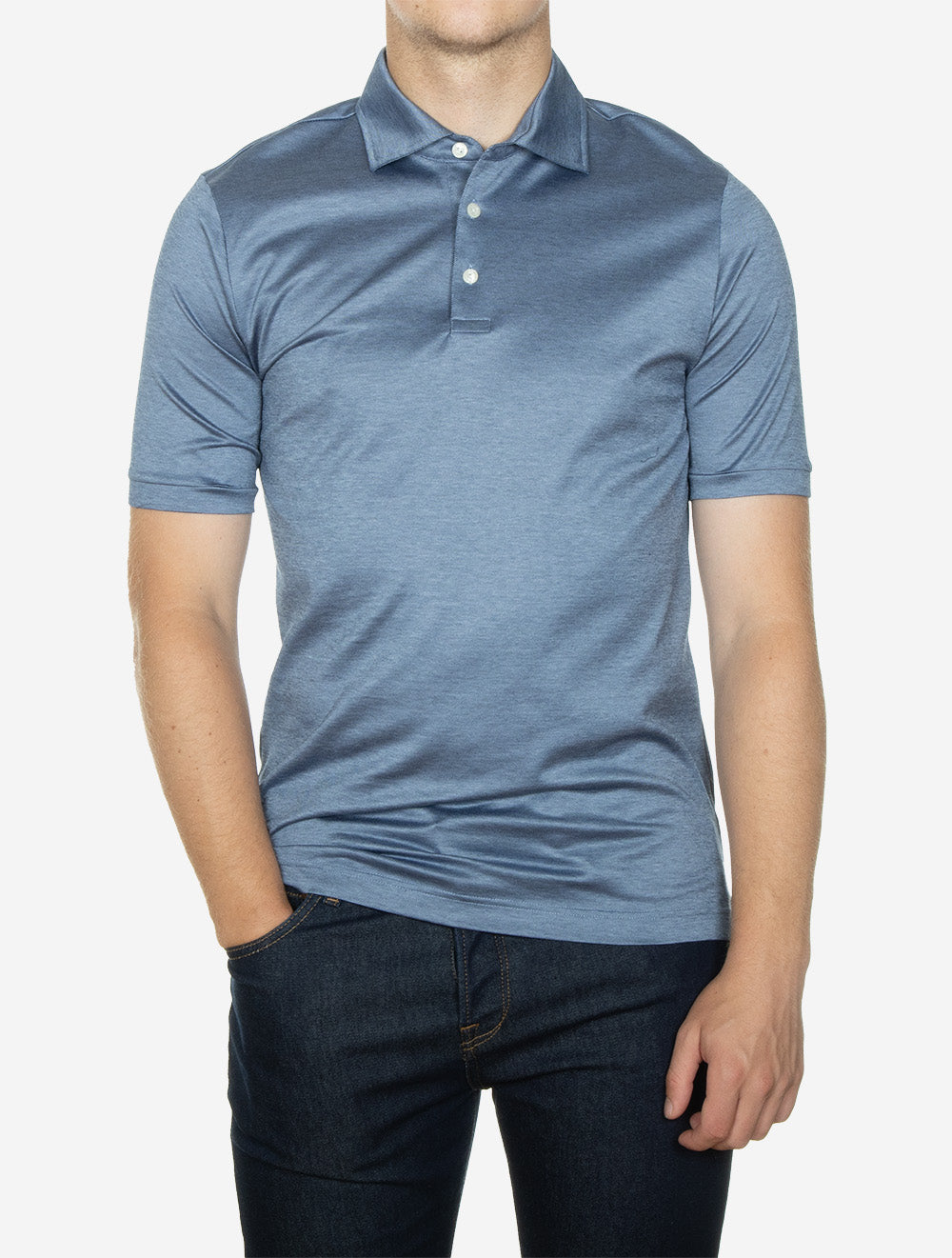 Polo bleu à manches courtes jacquard
