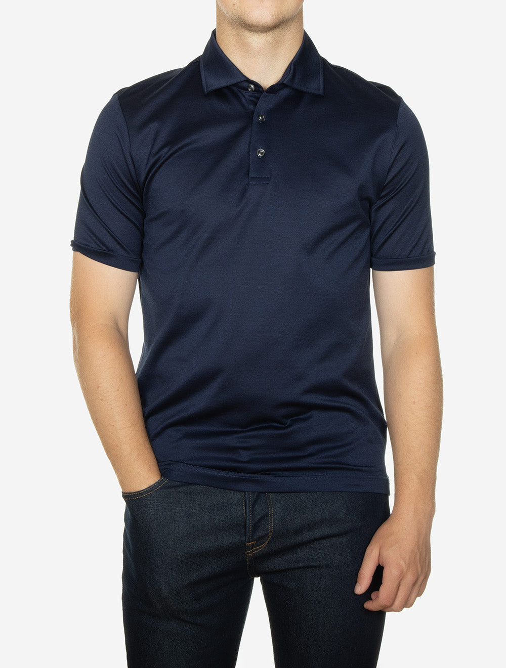 Jaquard Short Sleeve Polo Shirt Navy