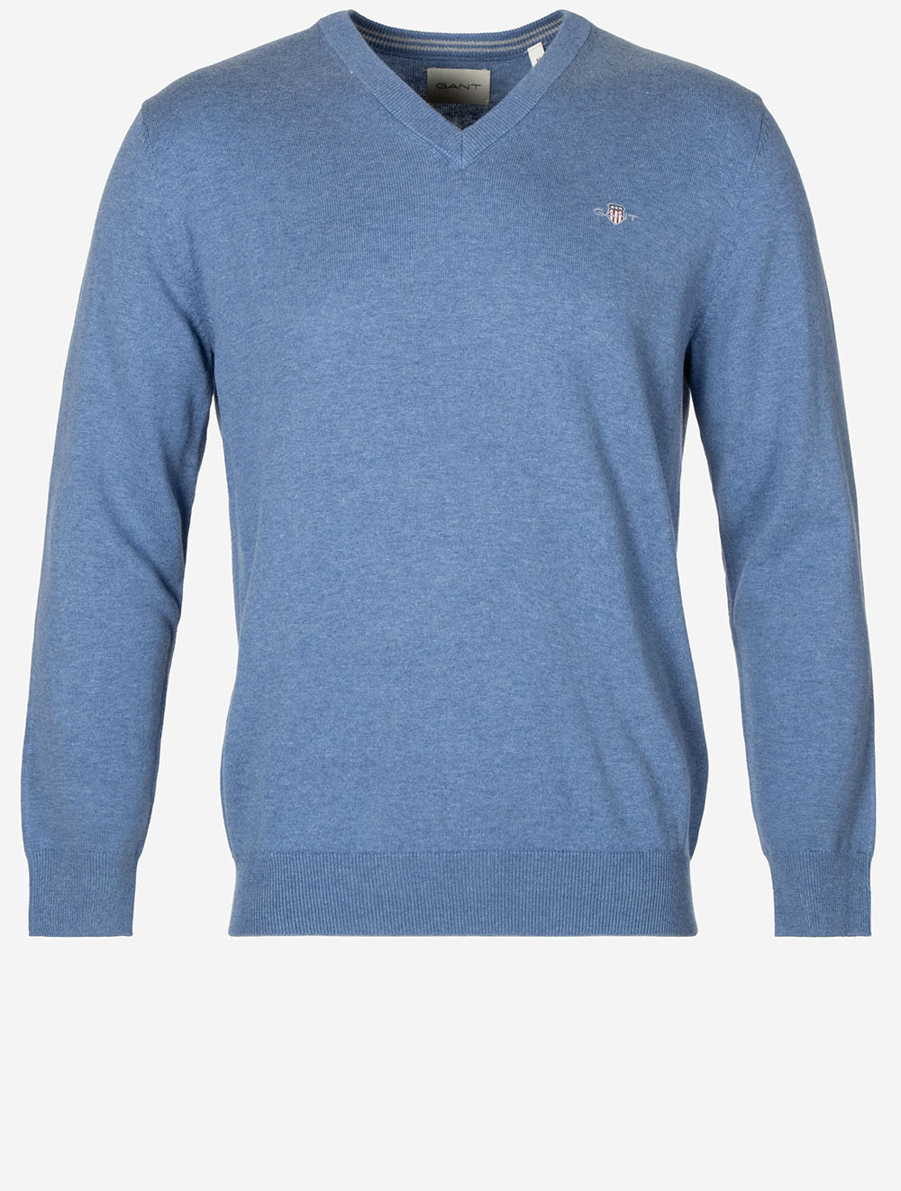 Classic Cotton V-Neck Knit Denim Blue Melange