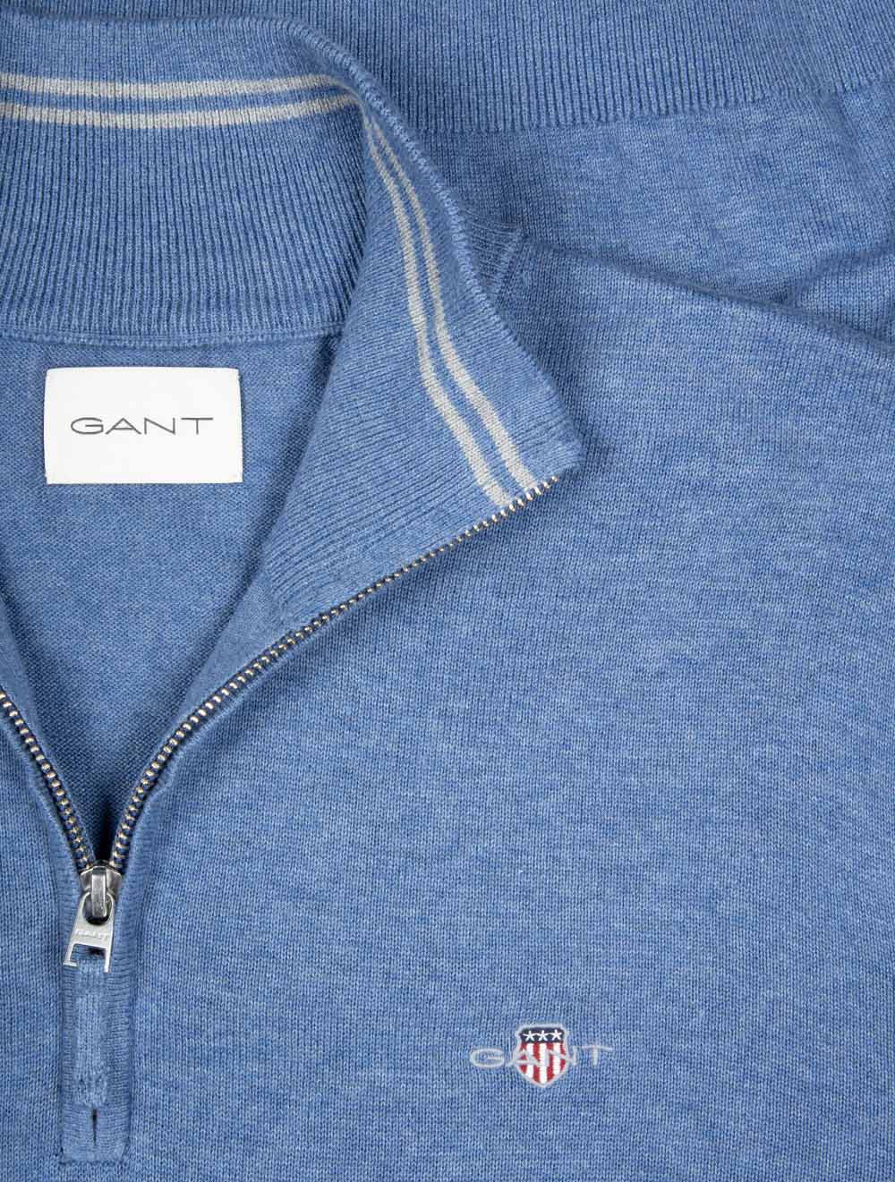 Classic Cotton Half Zip Denim Blue Melange