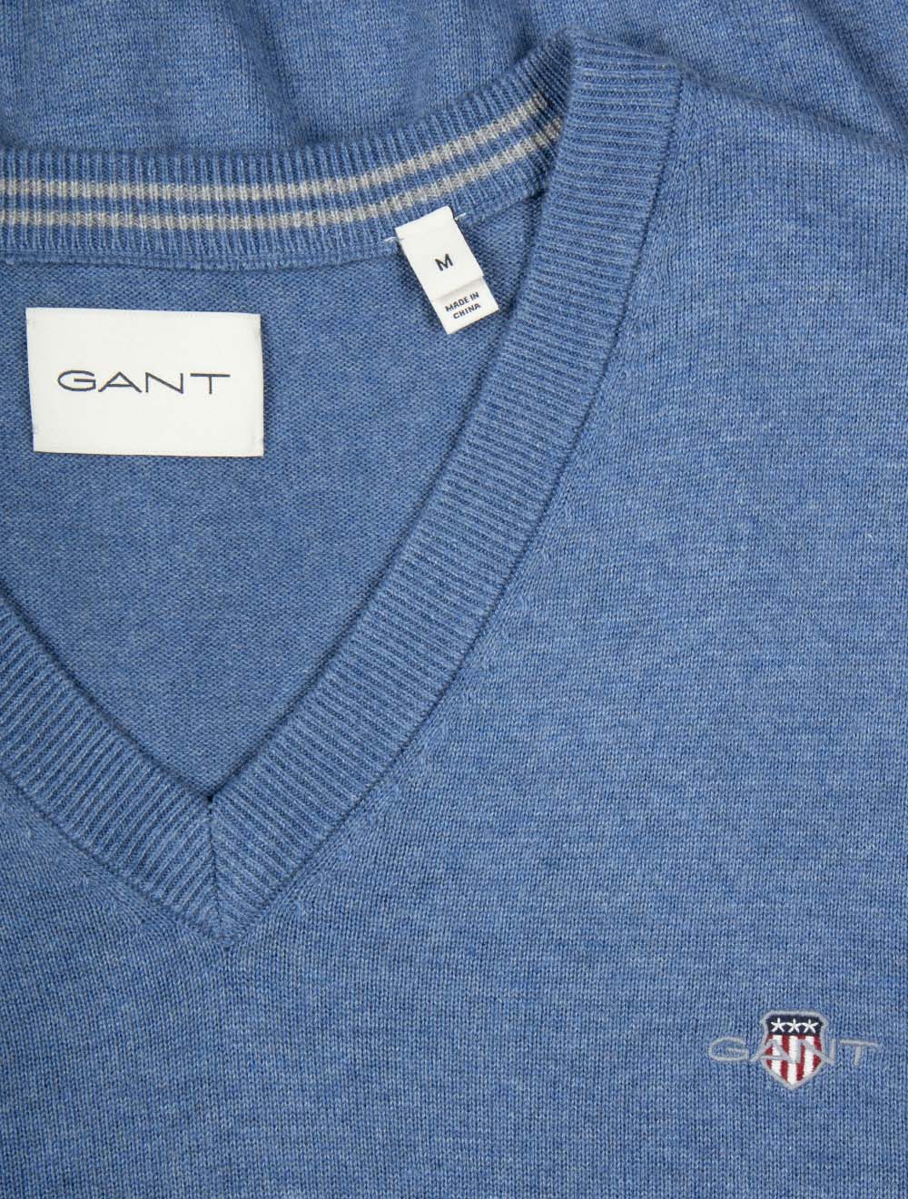 Classic Cotton V-Neck Knit Denim Blue Melange