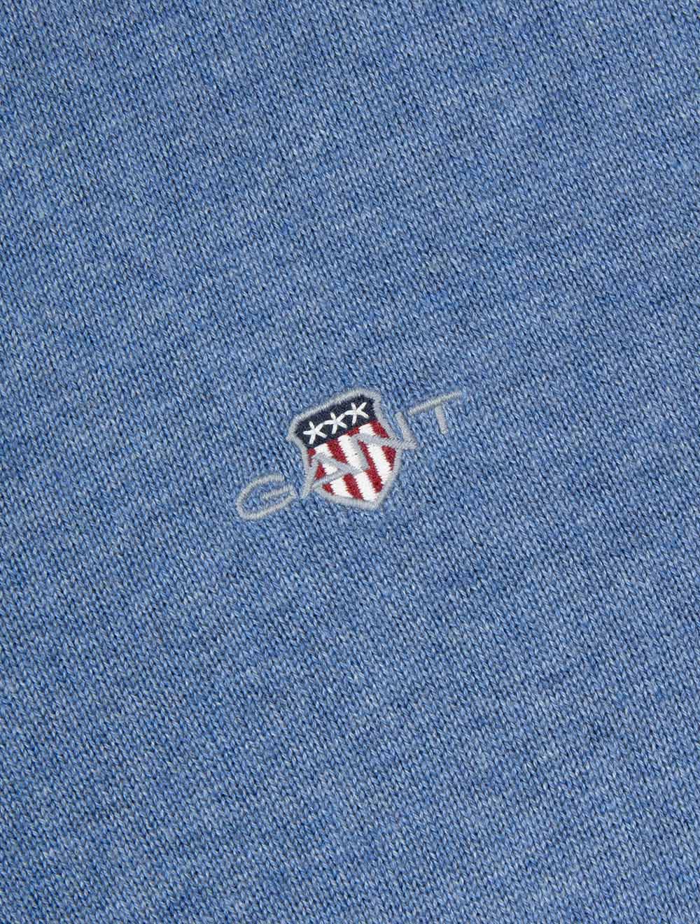 Classic Cotton V-Neck Knit Denim Blue Melange