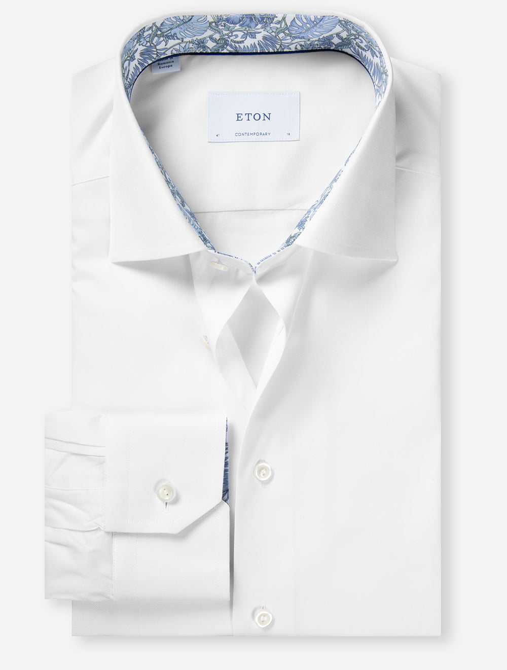 Contemporary Floral Inlay Twill Shirt White