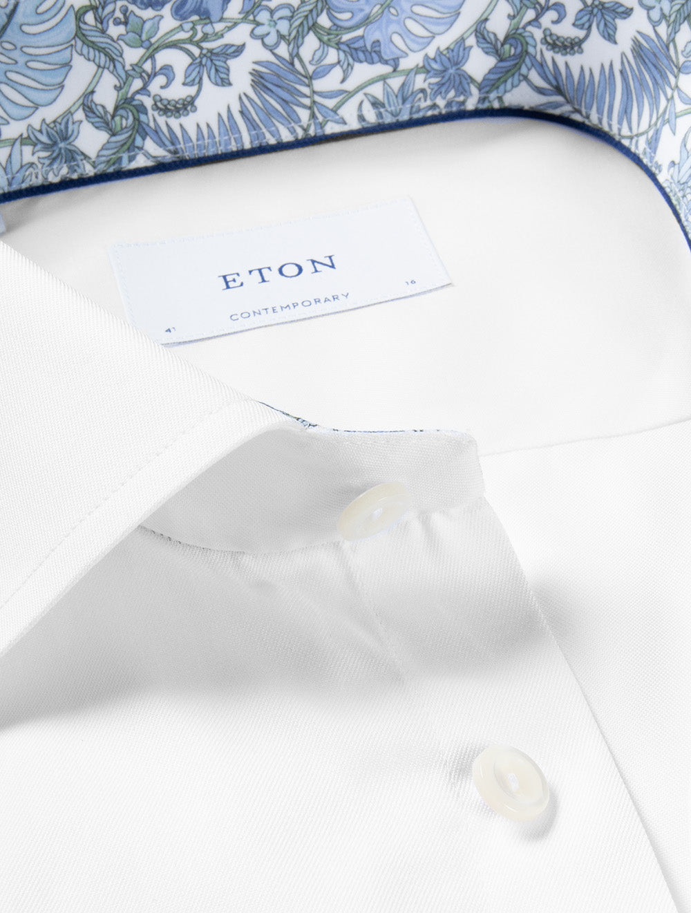 Contemporary Floral Inlay Twill Shirt White